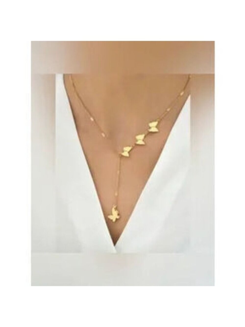 Gold Butterfly Lariat Necklace - Dainty Layered Style Gift
